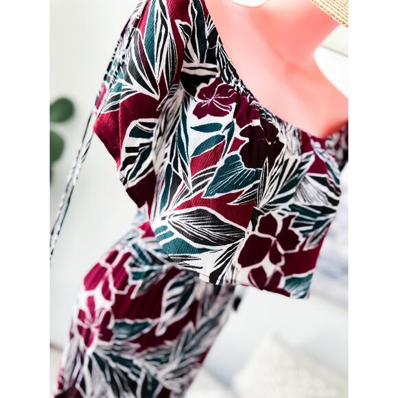 Windswept Tropics off shoulder flounce flowy boho maxi dress L - Picture 5 of 5